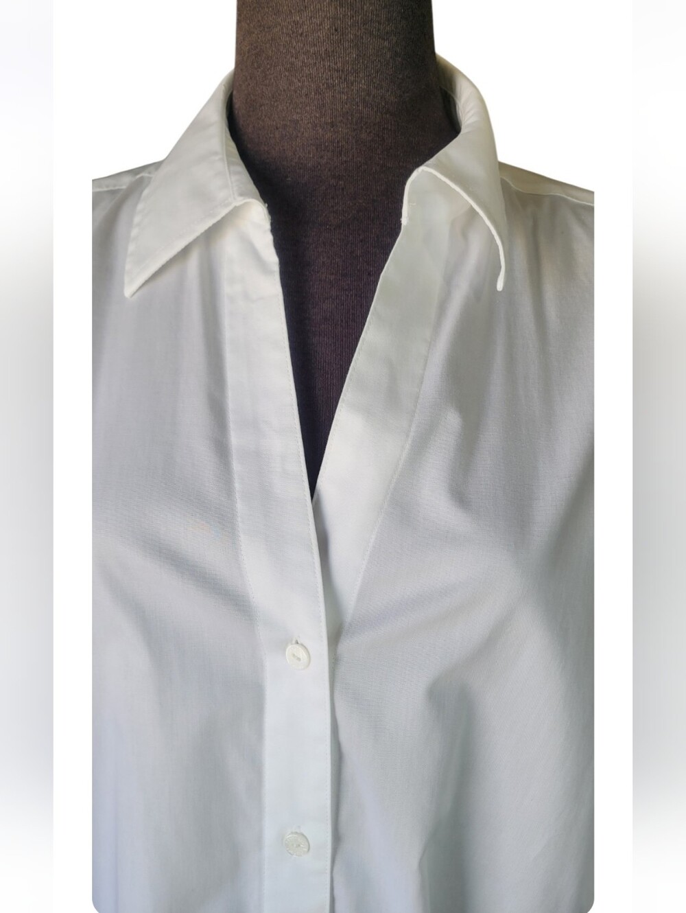 Classic White Button-Front Blouse - 3/4 Sleeve - Picture 8 of 15